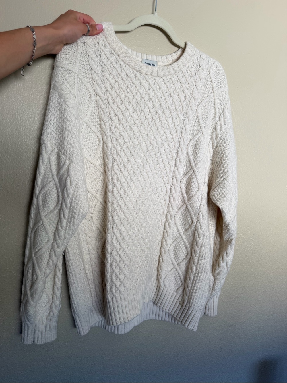 Aritzia Cream Cable Knit Crewneck Sweater
